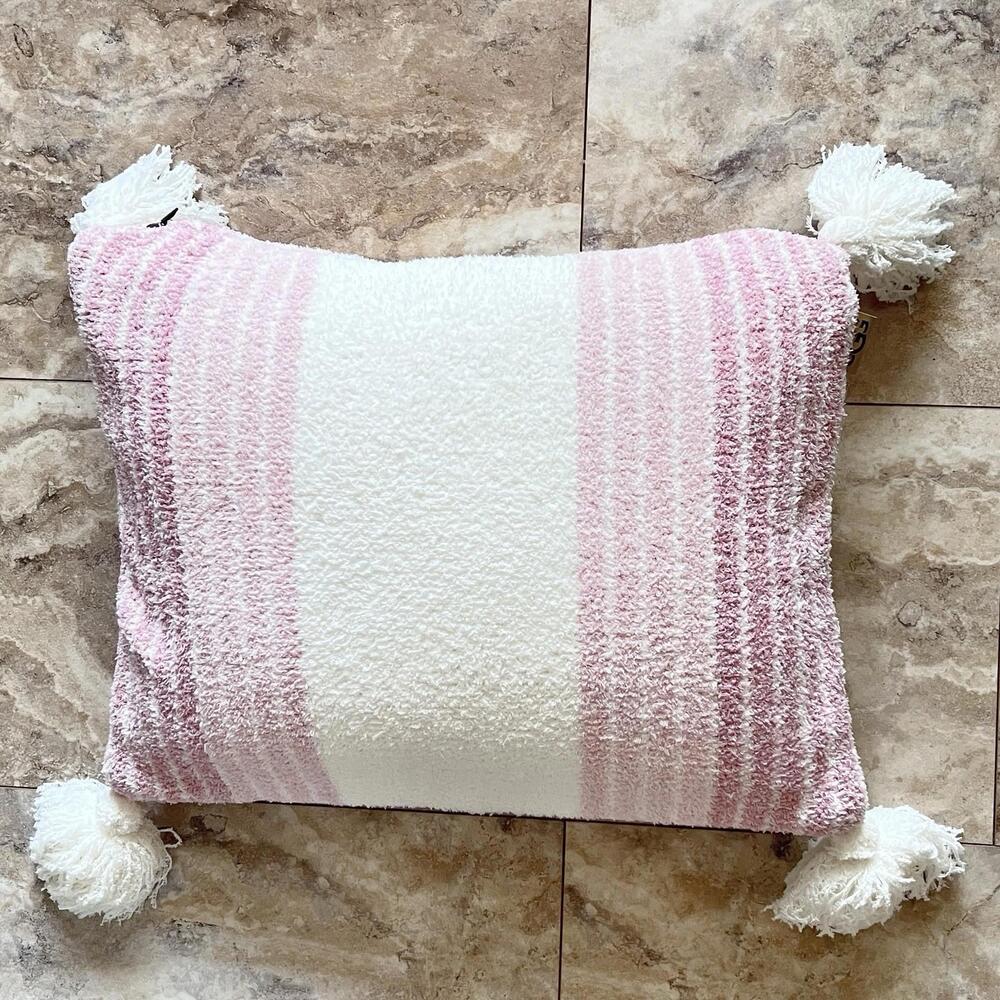 UGG Throw Pillow Poppy Oblong Desert Coral Stripe Pink ~ 20”x16” Soft w/ Tassels